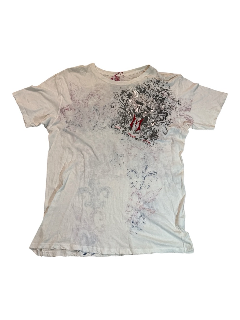 Monarchy Short Sleeve Graphic Tee Distressed White, Red Accents Size XXXL NWT